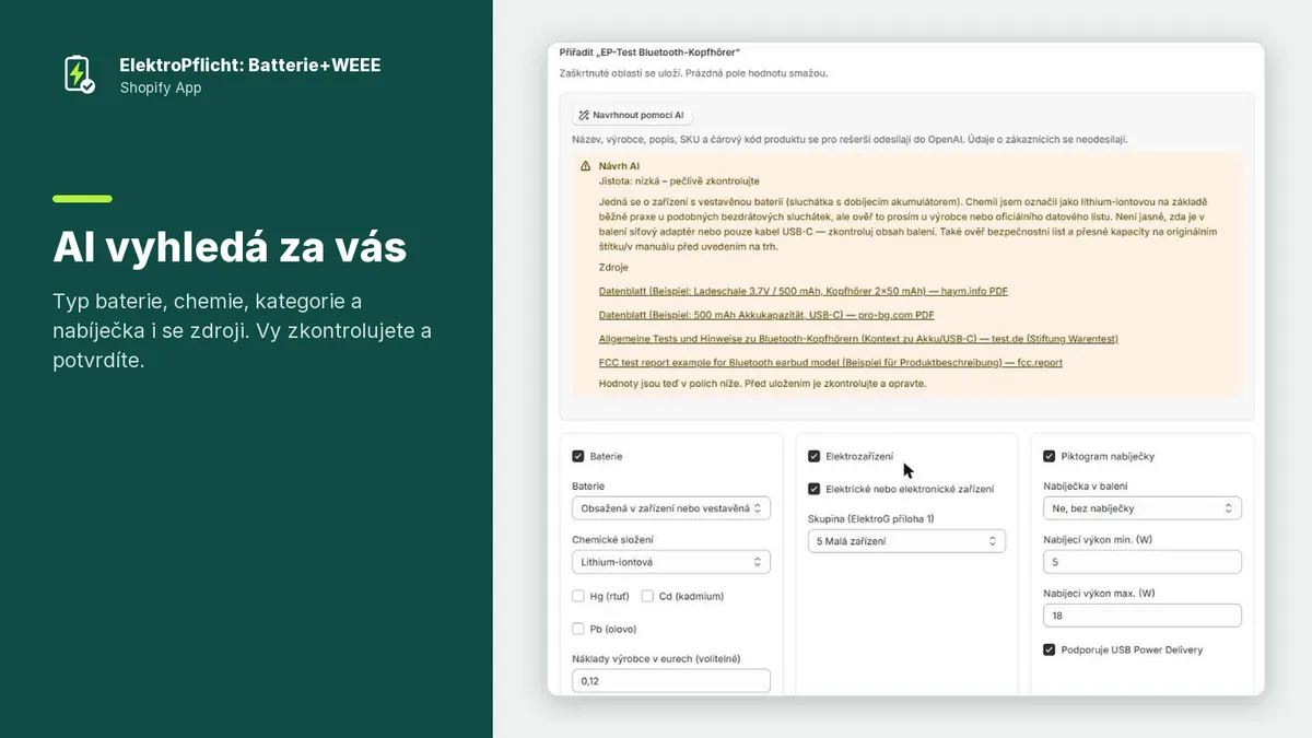 Snímek obrazovky aplikace ElektroPflicht: AI vyhledá za vás