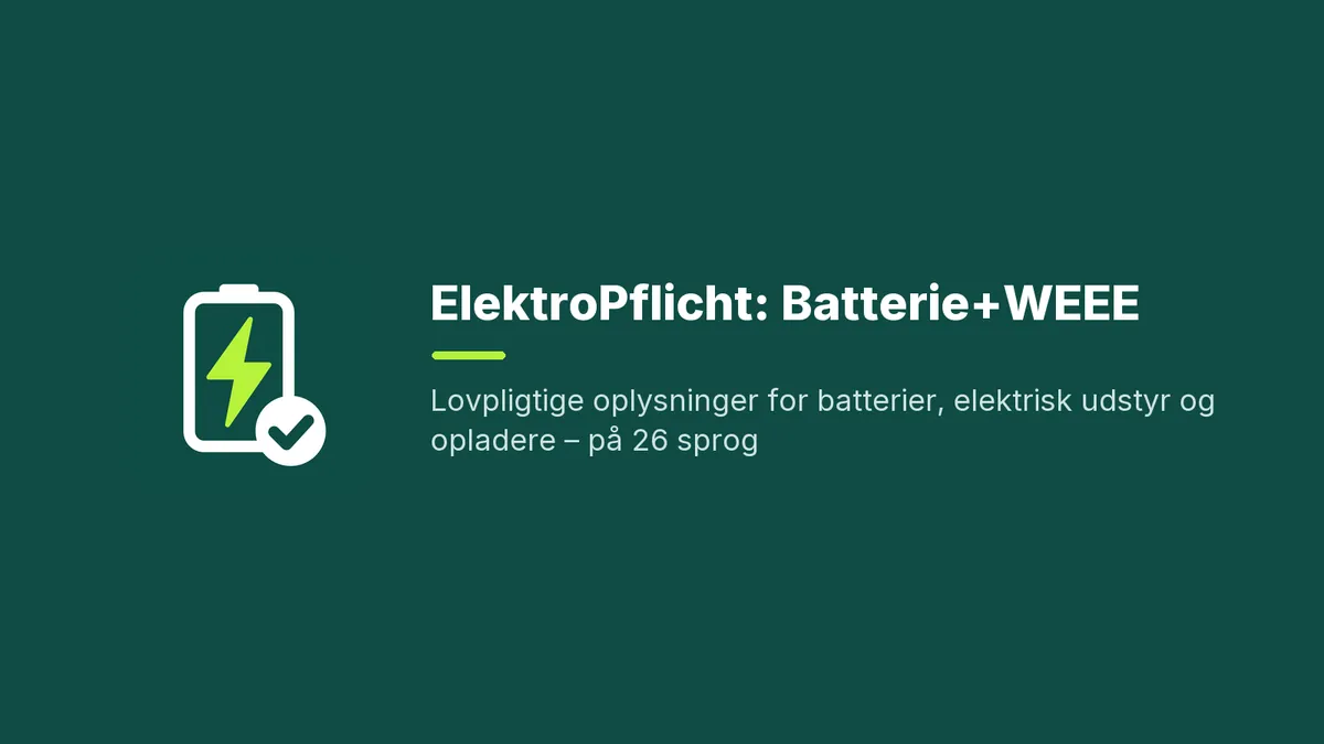 Lovpligtige oplysninger for batterier, elektrisk udstyr og opladere – på 26 sprog