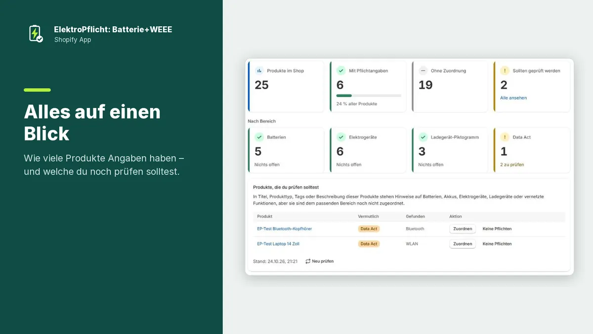 Screenshot der App ElektroPflicht: Alles auf einen Blick