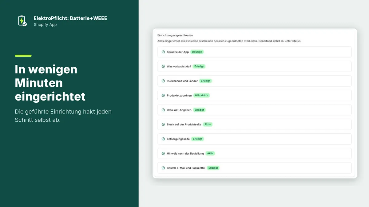 Screenshot der App ElektroPflicht: In wenigen Minuten eingerichtet