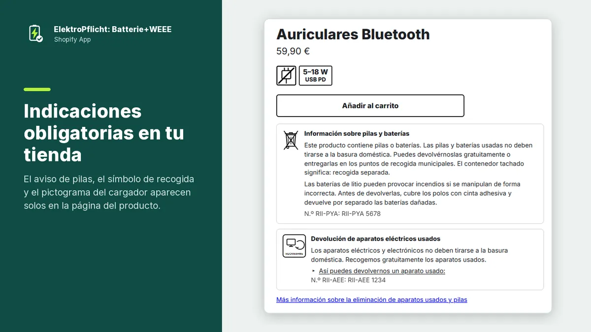 Captura de pantalla de la app ElektroPflicht: Indicaciones obligatorias en tu tienda