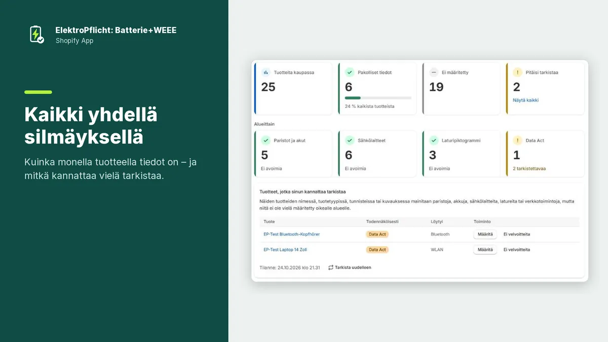 Kuvakaappaus ElektroPflicht-sovelluksesta: Kaikki yhdellä silmäyksellä