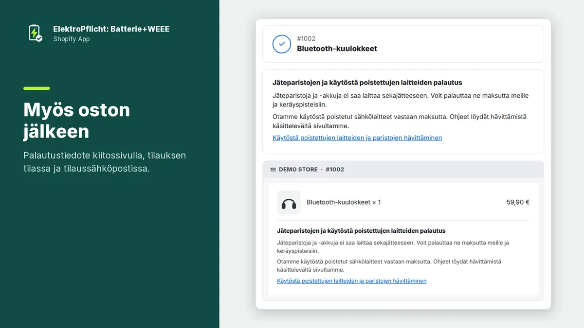 Kuvakaappaus ElektroPflicht-sovelluksesta: Myös oston jälkeen