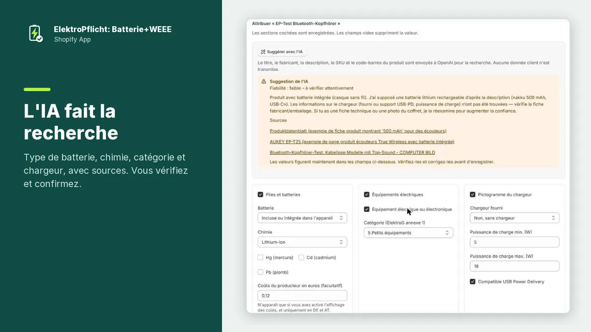 Capture d’écran de l’application ElektroPflicht: L'IA fait la recherche