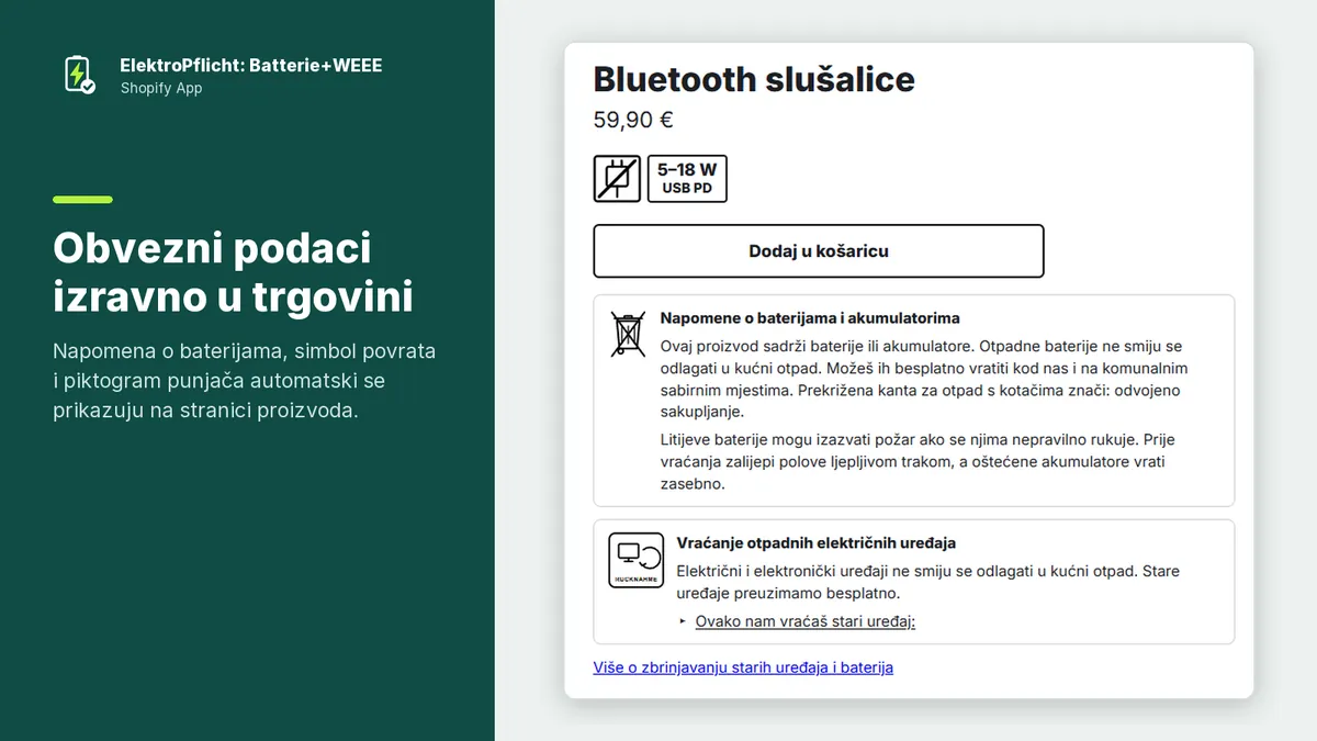 Snimka zaslona aplikacije ElektroPflicht: Obvezni podaci izravno u trgovini