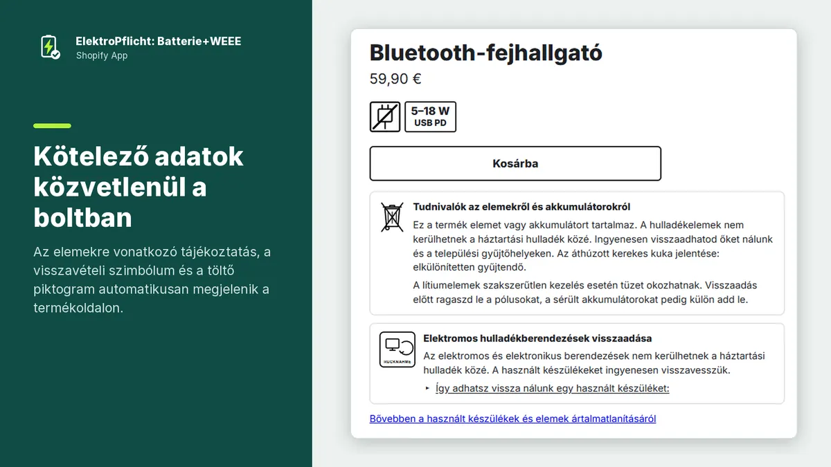 Az ElektroPflicht app képernyőképe: Kötelező adatok közvetlenül a boltban
