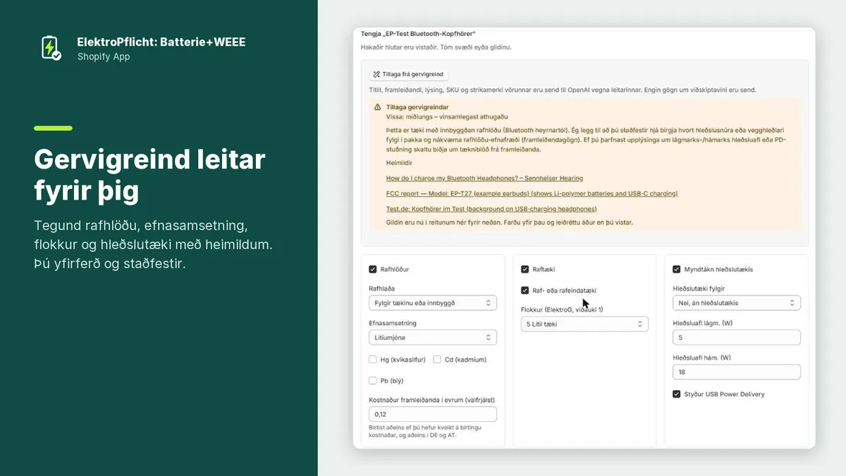 Skjámynd af ElektroPflicht-forritinu: Gervigreind leitar fyrir þig
