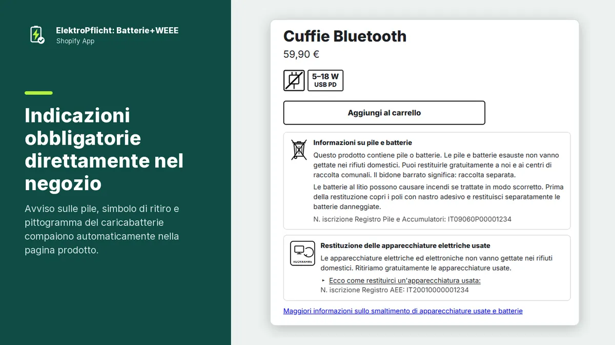 Screenshot dell’app ElektroPflicht: Indicazioni obbligatorie direttamente nel negozio