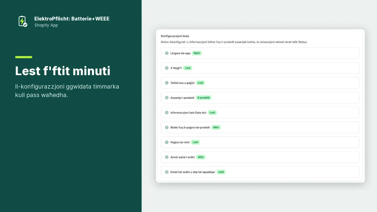 Screenshot tal‑app ElektroPflicht: Lest f'ftit minuti