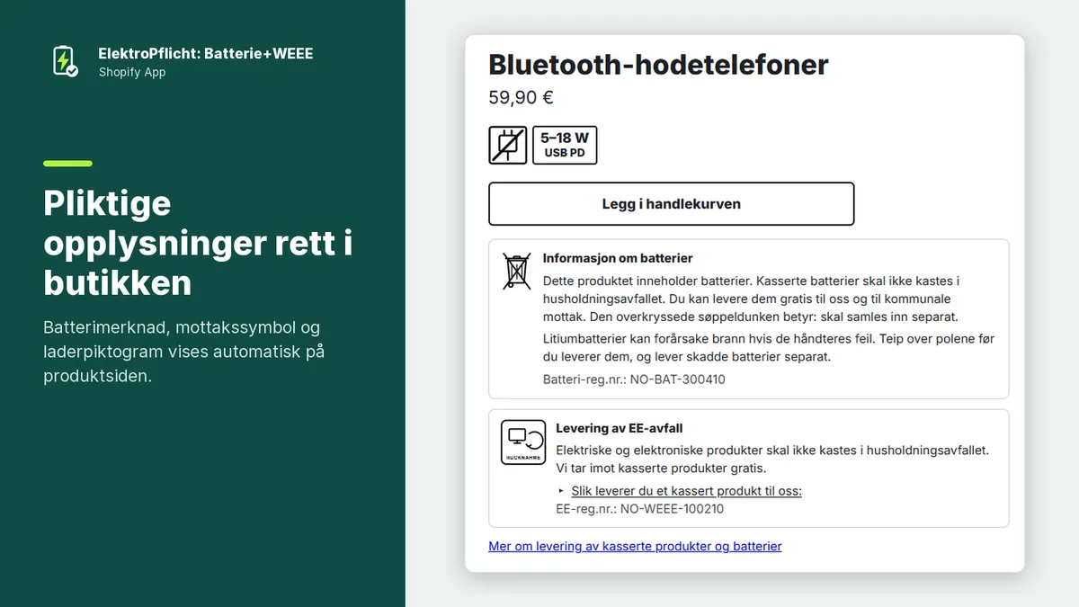 Skjermbilde av appen ElektroPflicht: Pliktige opplysninger rett i butikken