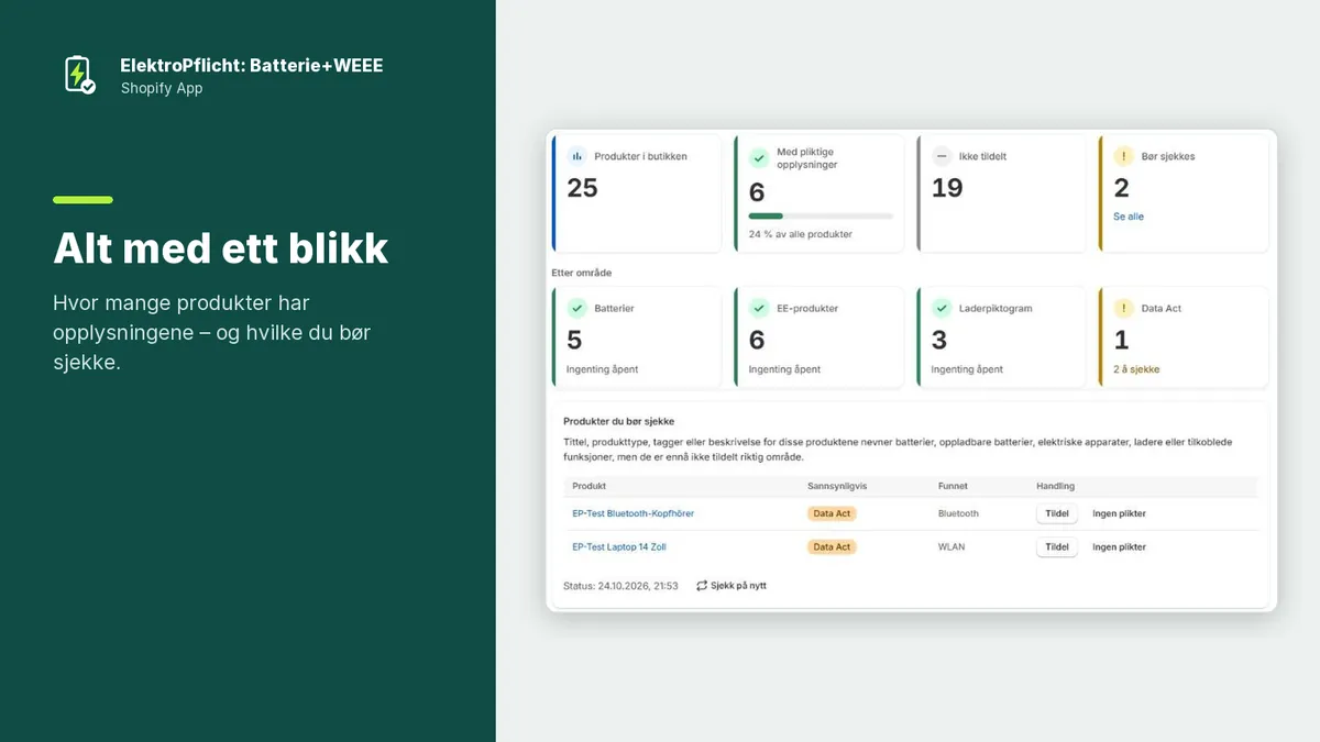 Skjermbilde av appen ElektroPflicht: Alt med ett blikk