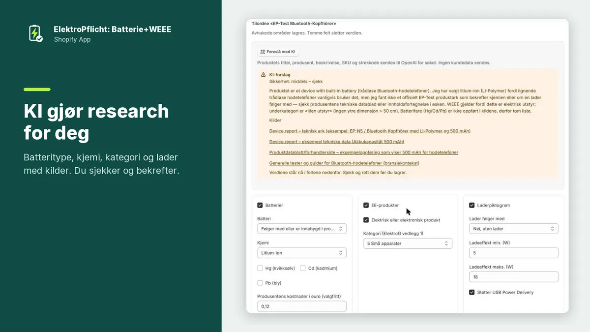 Skjermbilde av appen ElektroPflicht: KI gjør research for deg