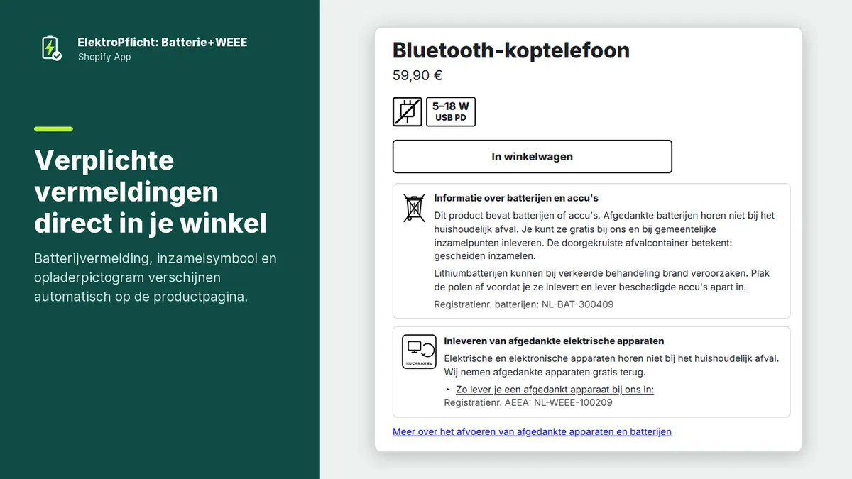 Screenshot van de app ElektroPflicht: Verplichte vermeldingen direct in je winkel