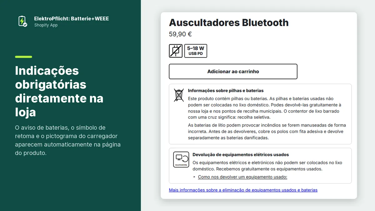 Captura de ecrã da app ElektroPflicht: Indicações obrigatórias diretamente na loja
