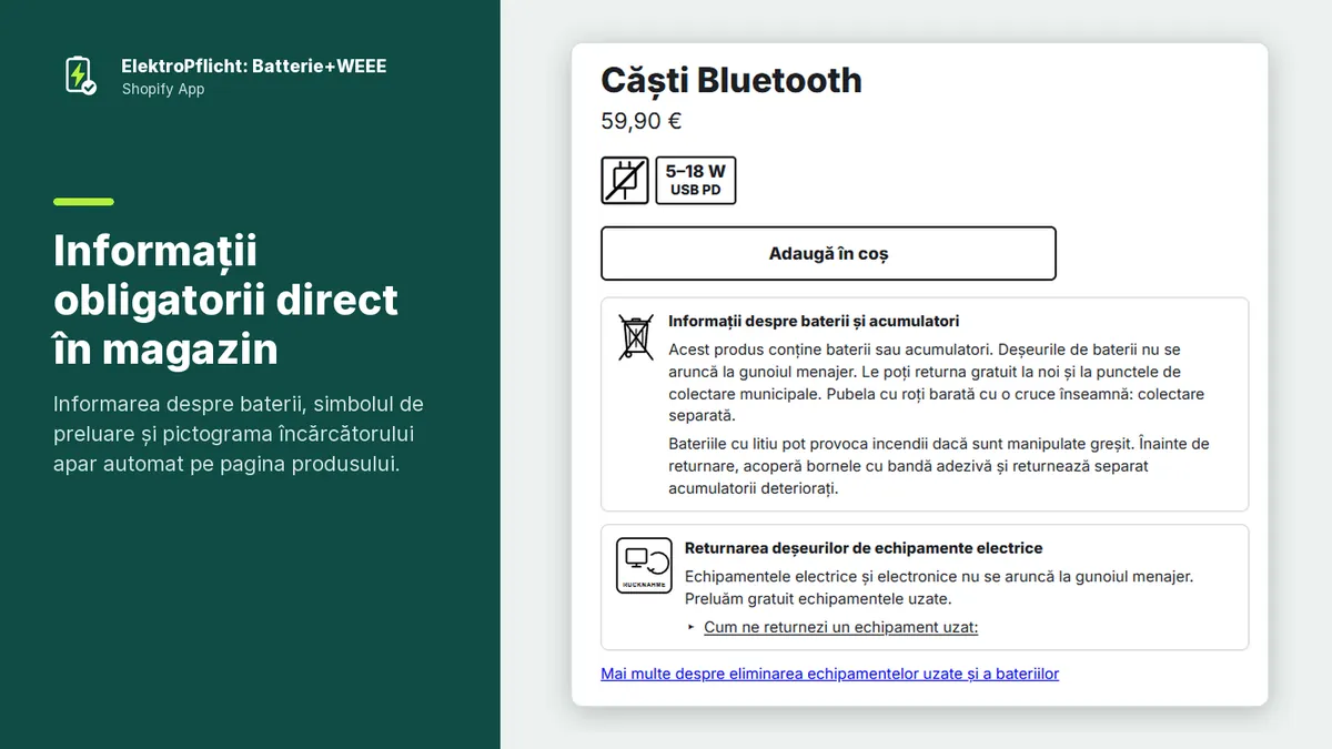 Captură de ecran a aplicației ElektroPflicht: Informații obligatorii direct în magazin