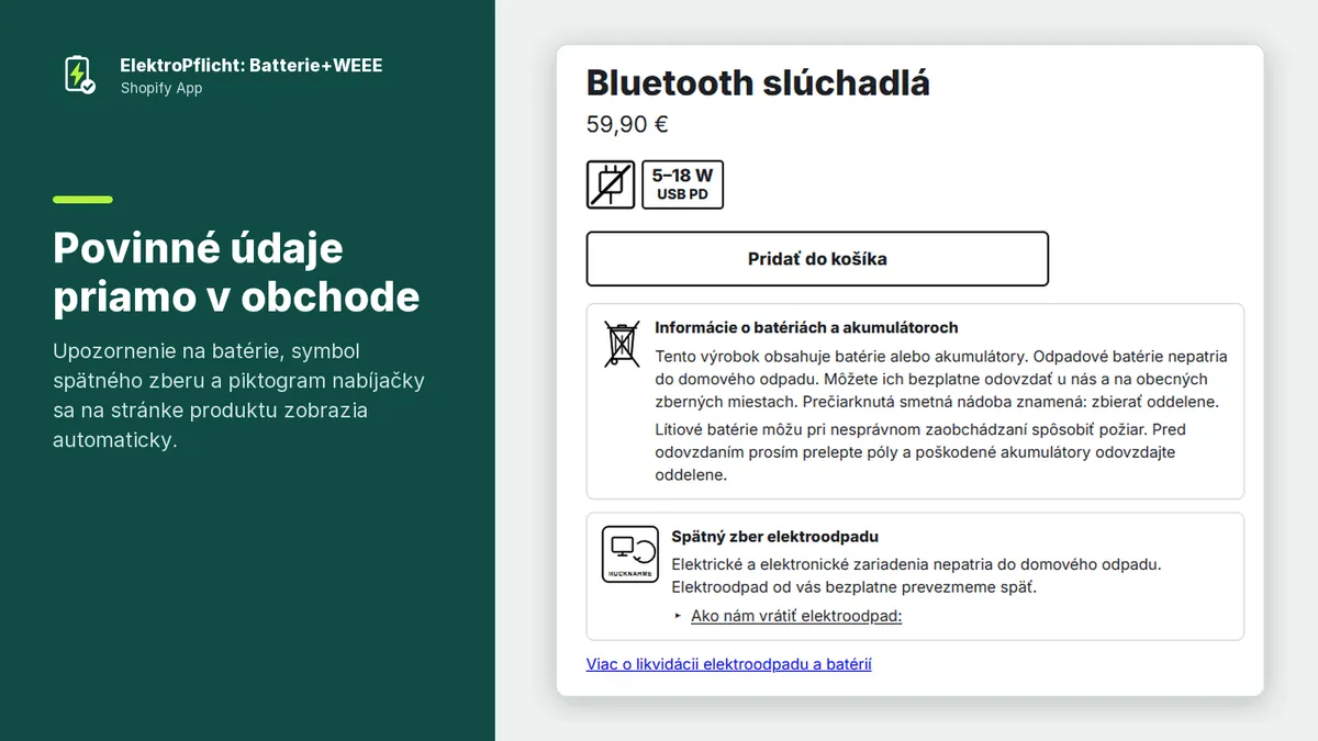 Snímka obrazovky aplikácie ElektroPflicht: Povinné údaje priamo v obchode