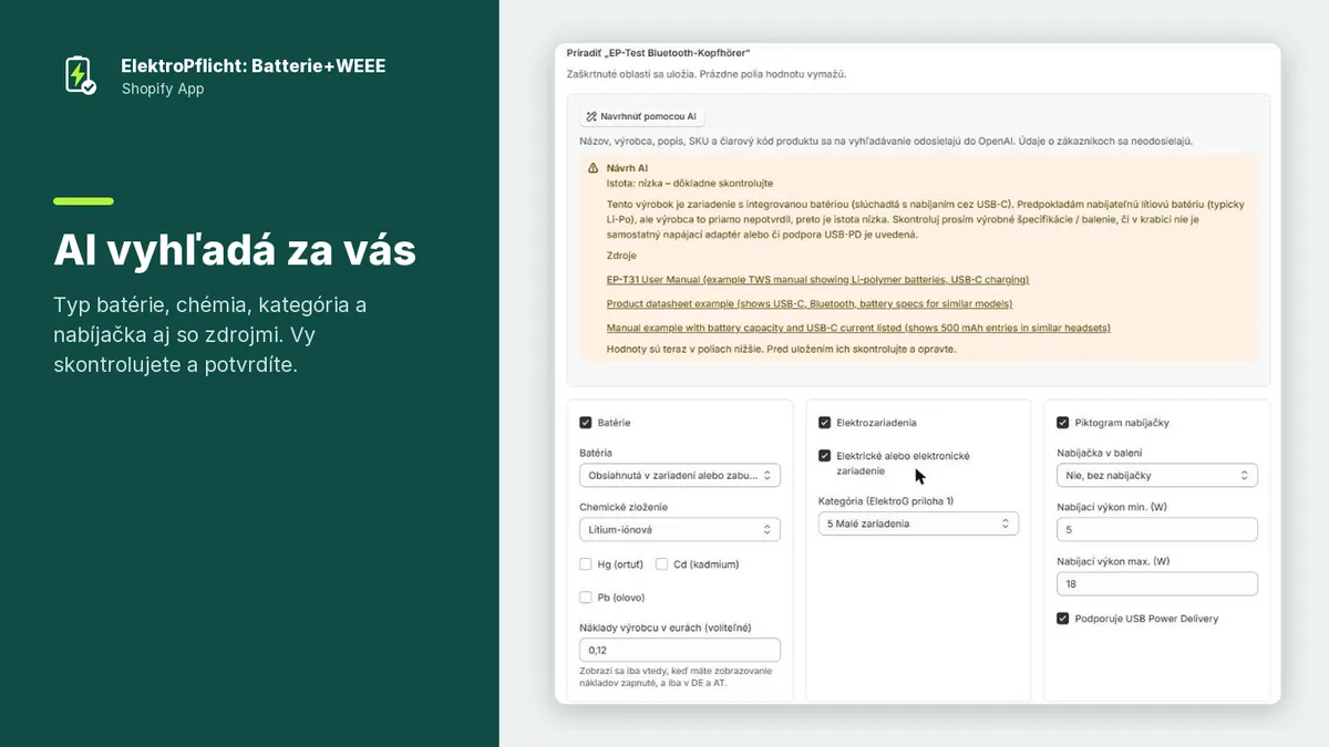 Snímka obrazovky aplikácie ElektroPflicht: AI vyhľadá za vás