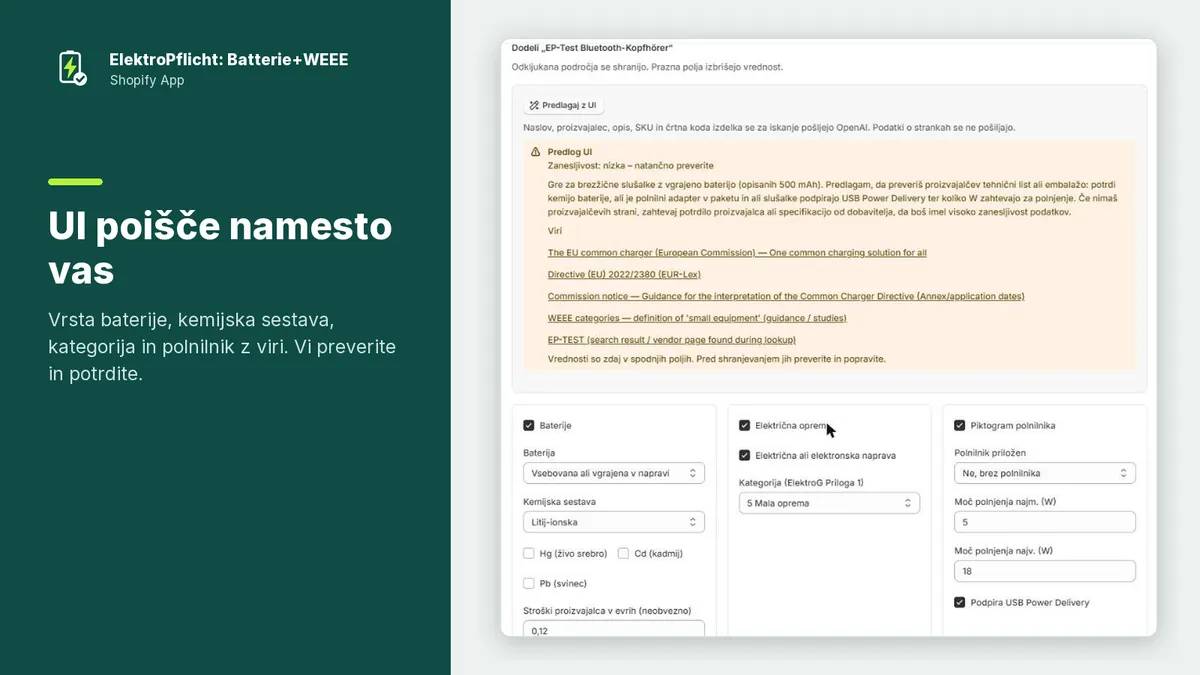 Posnetek zaslona aplikacije ElektroPflicht: UI poišče namesto vas