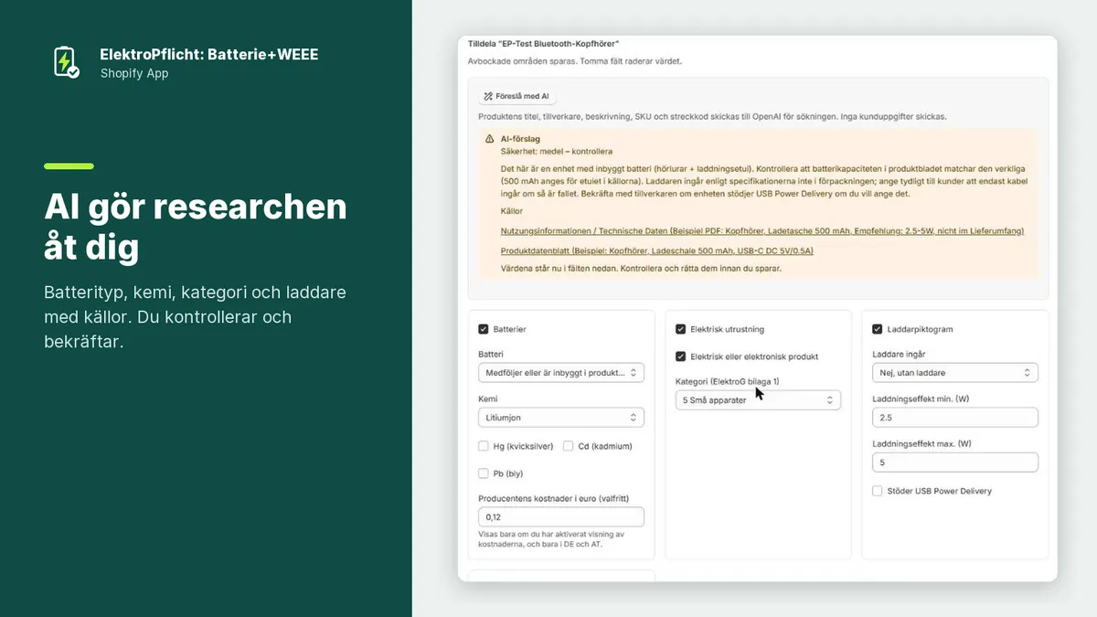 Skärmbild av appen ElektroPflicht: AI gör researchen åt dig